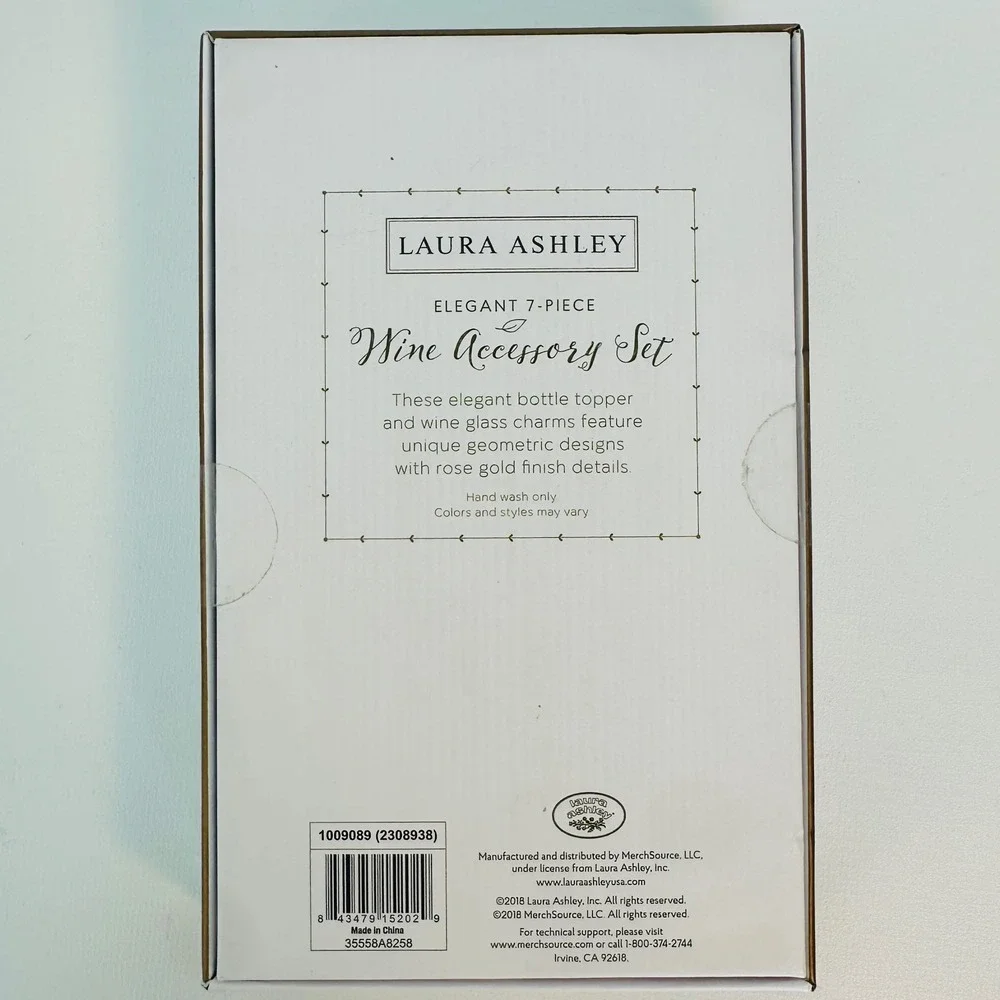 Laura Ashley Elegant 7-Piece Wine Accessory Set Bottle Stopper‎ Charms